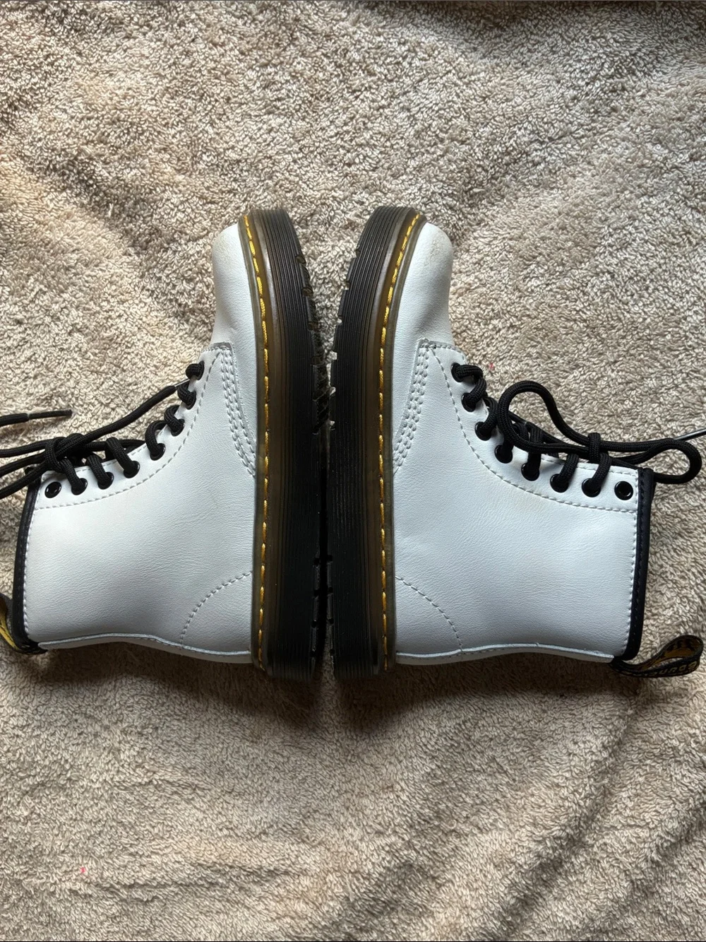 Dr. Martens 11 Kids White Lace-Up Combat Boots with Black Accents